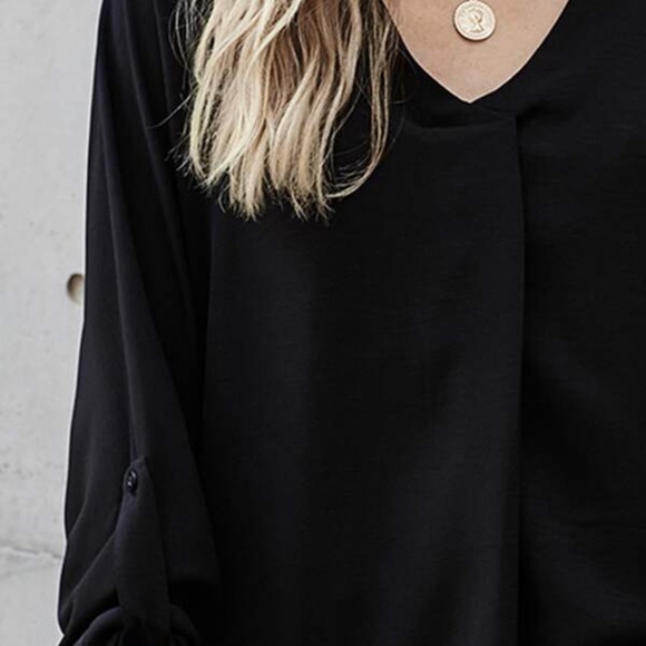 Burgundy V neck High Low Top Classic Minimalist Work Office - Picture 13 of 13